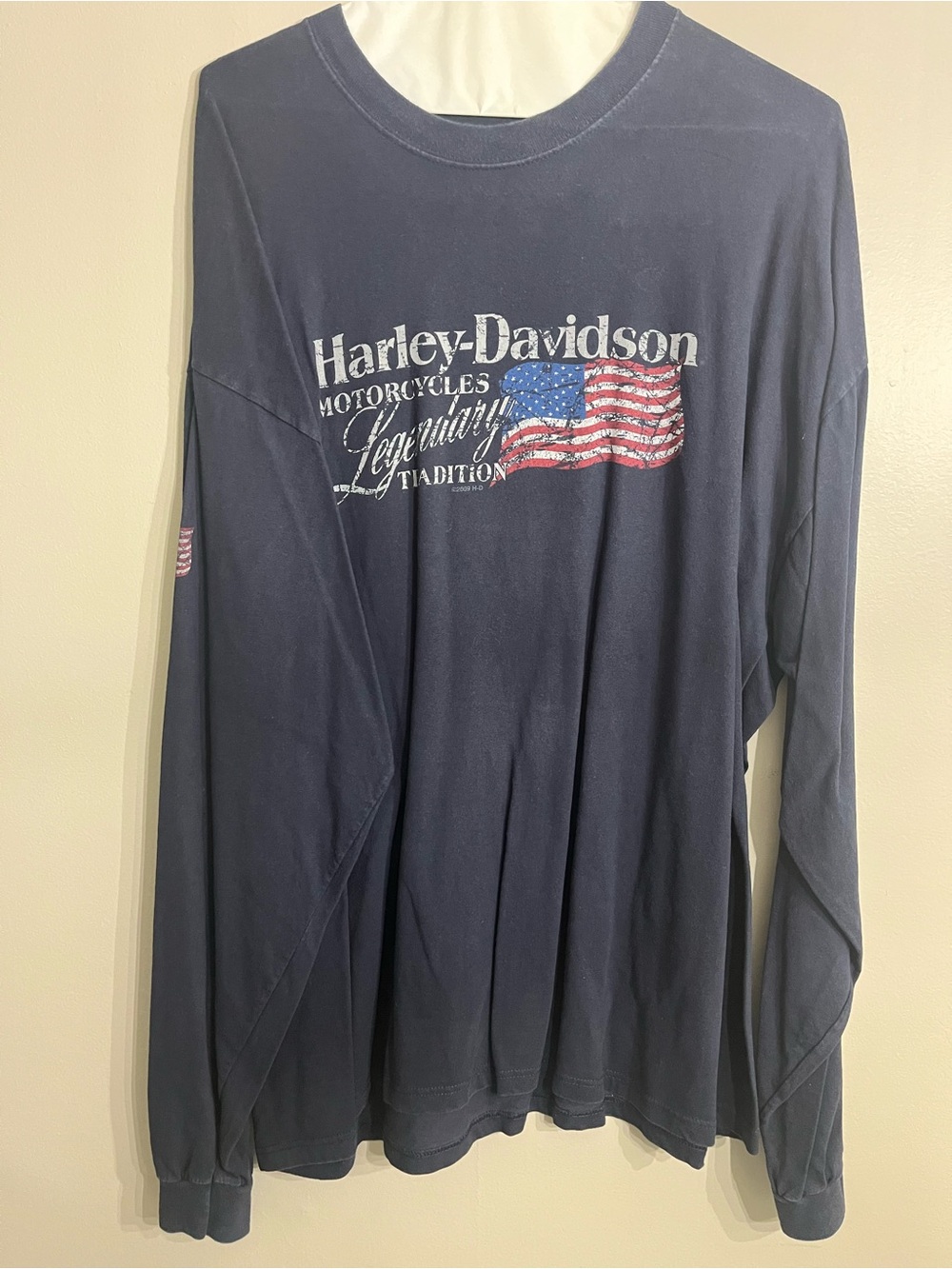 Harley-Davidson Navy Long Sleeve Tee with Flag Graphic